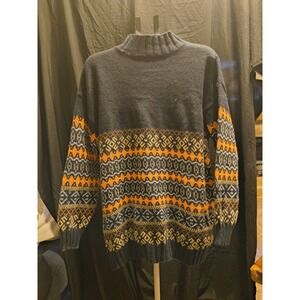 Contrast Stripe Mock Neck Sweater 2x Navy And Orange